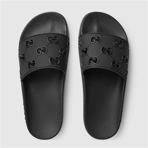 black gucci slides with white lion|all black Gucci slides women's.